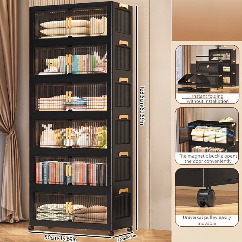 Large Black Storage Box with 6 Tiers (50.6 Inches), Foldable Options in 3, 4, 5, Or 6 Tiers