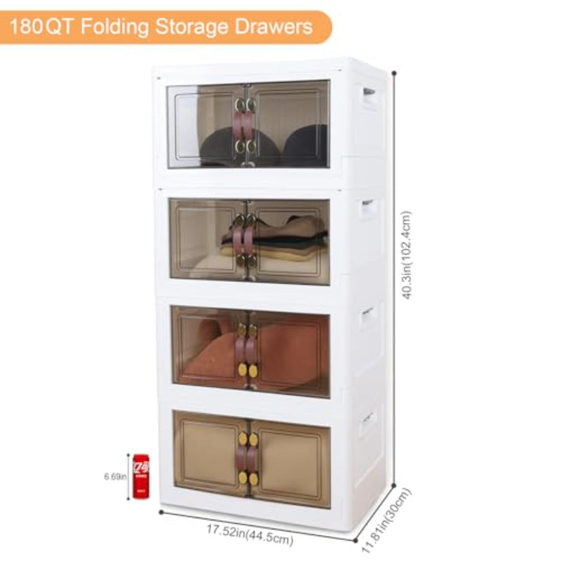 35QT Plastic Stackable Storage Bins with Lids Collapsible Organizer with Magnetic Doors