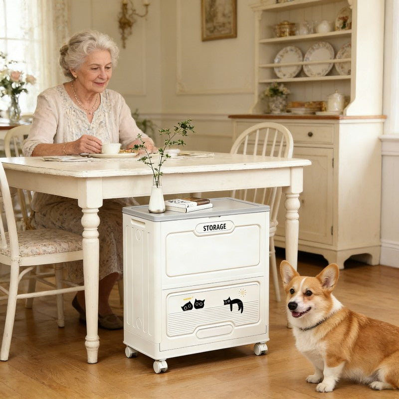 Foldable Storage Box with Flip Top | Modern Plastic Clothes Storage Organizer with Wheels