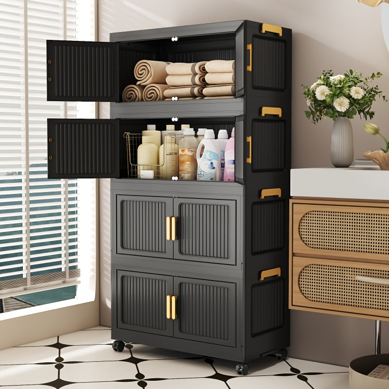 3\u002F4\u002F5 Tier Foldable Storage Cabinet | Stackable Plastic Storage Boxes with Lids and Magnetic Doors