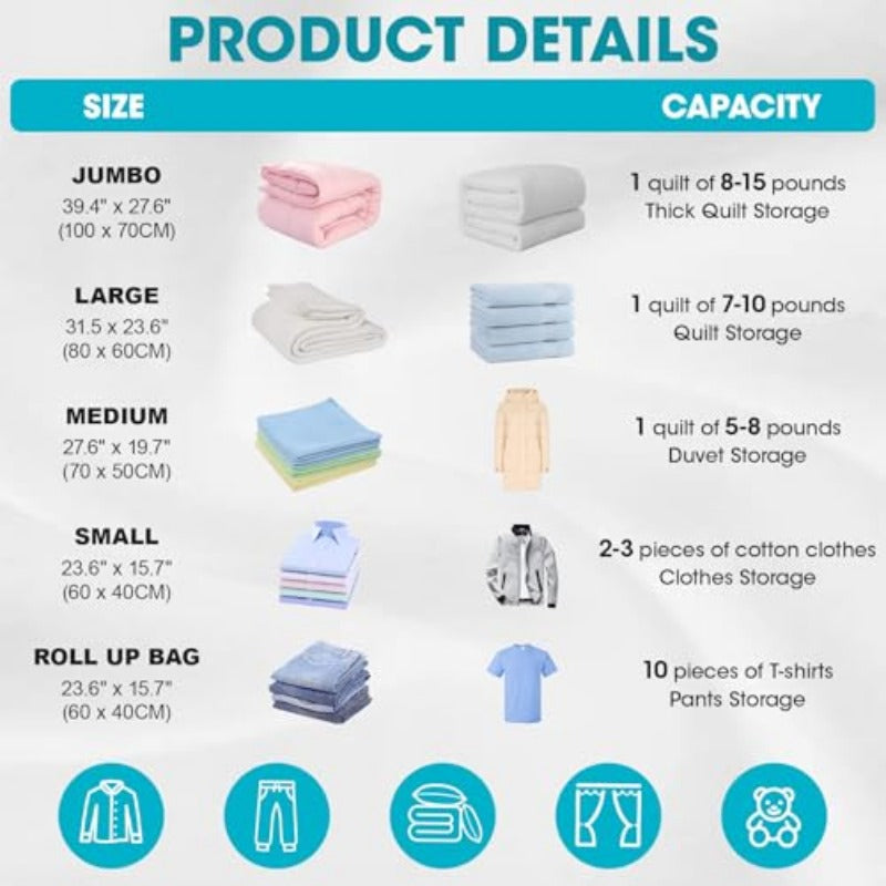 30 Pack Vacuum Storage Bags with Hand Pump 6Jumbo\u002F 6Large