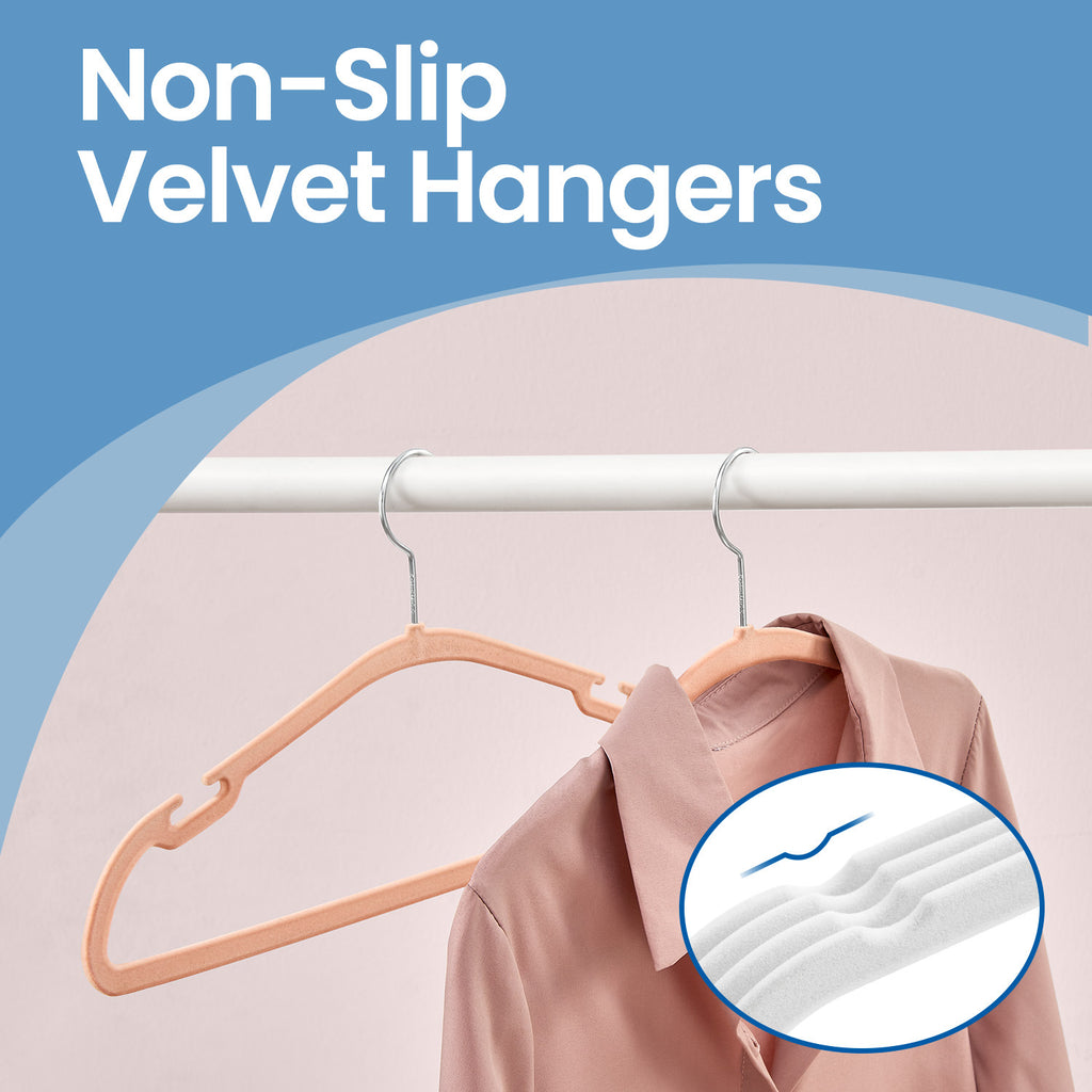 50 Pack Velvet Hangers | Non-Slip, Steel Clothes and Coat Hangers with Wide Shoulder Notches