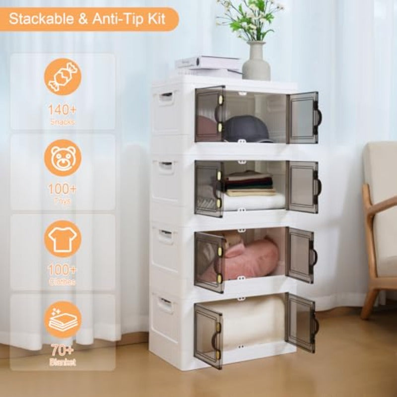 35QT Plastic Stackable Storage Bins with Lids Collapsible Organizer with Magnetic Doors