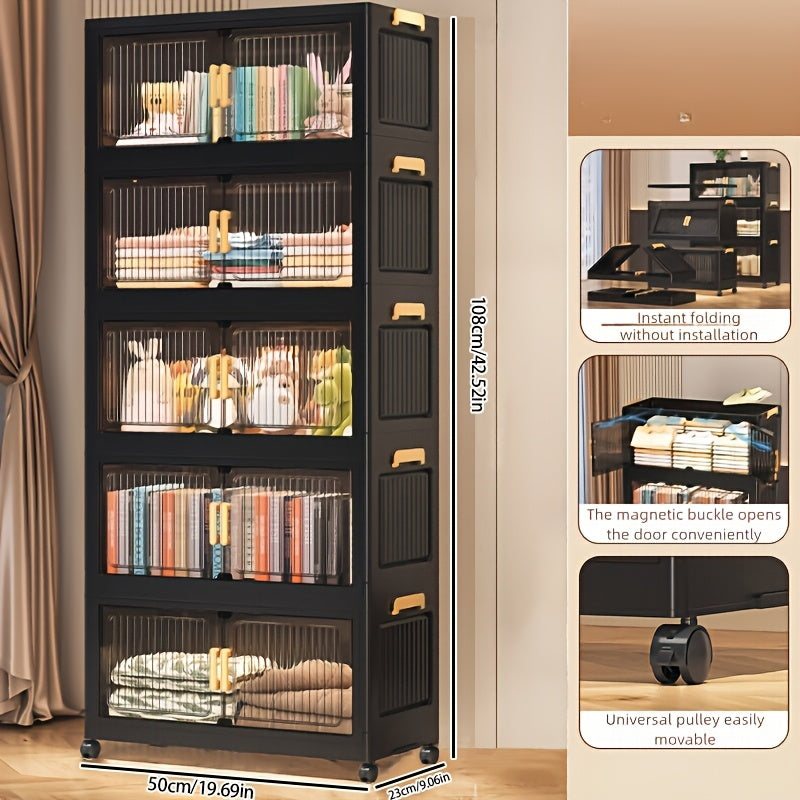 Large Black Storage Box with 6 Tiers (50.6 Inches), Foldable Options in 3, 4, 5, Or 6 Tiers