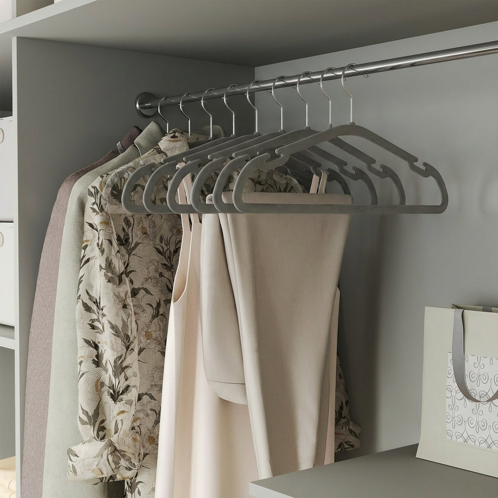 50 Pack Velvet Hangers | Non-Slip, Steel Clothes and Coat Hangers with Wide Shoulder Notches