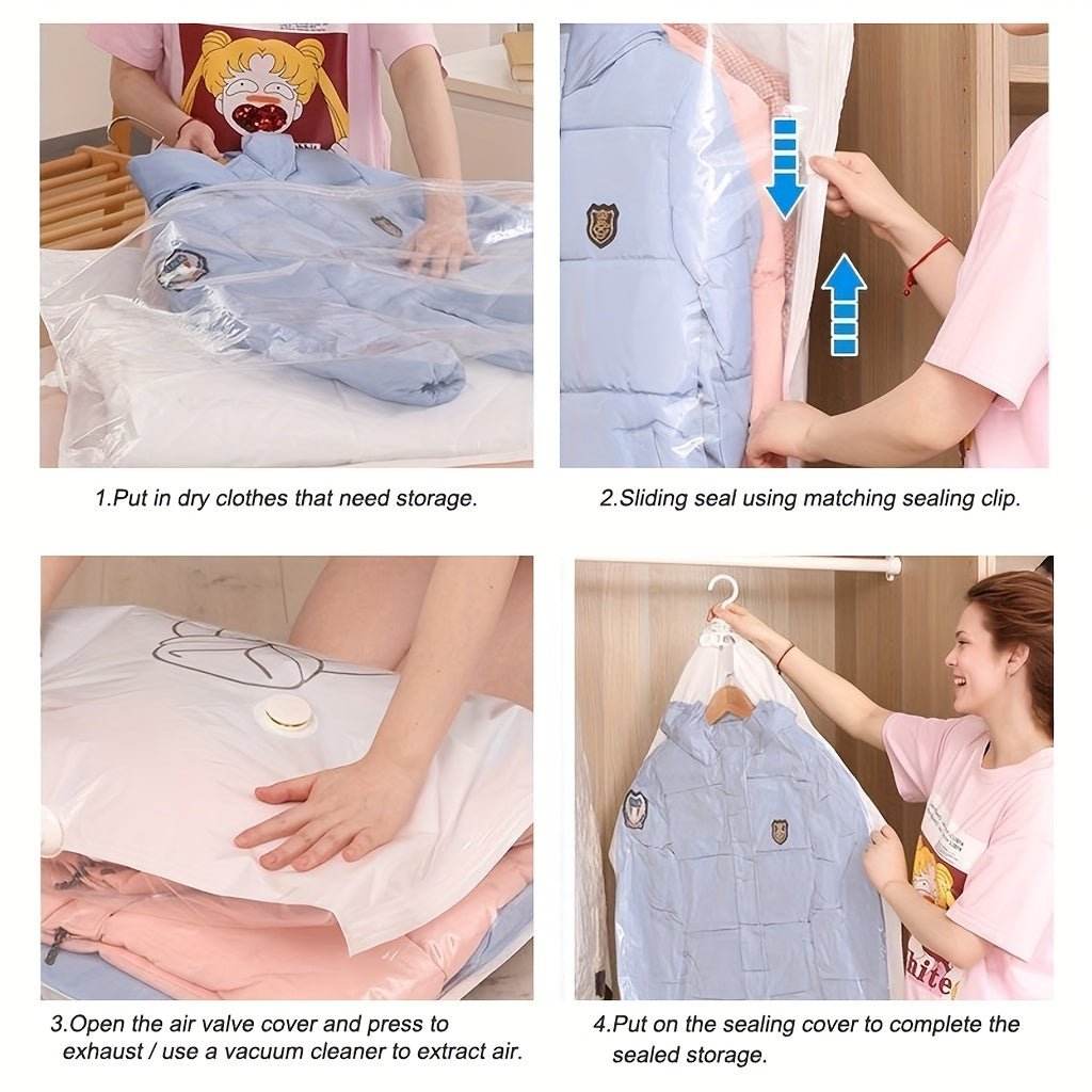 8 Pack Hanging Vacuum Storage Sealer Bags, Space Saving for Clothes