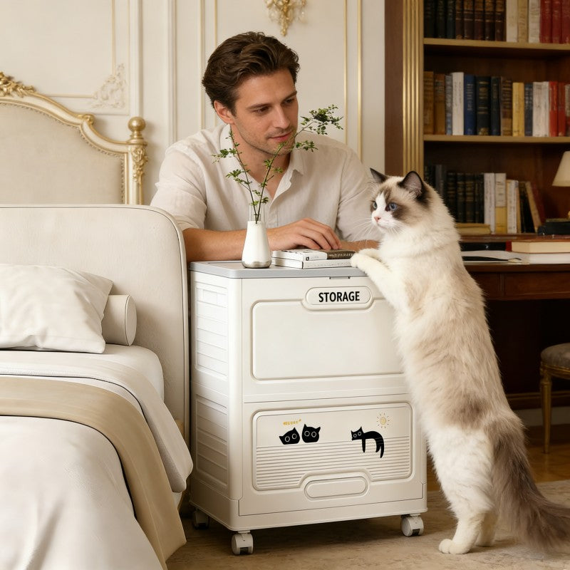 Foldable Storage Box with Flip Top | Modern Plastic Clothes Storage Organizer with Wheels