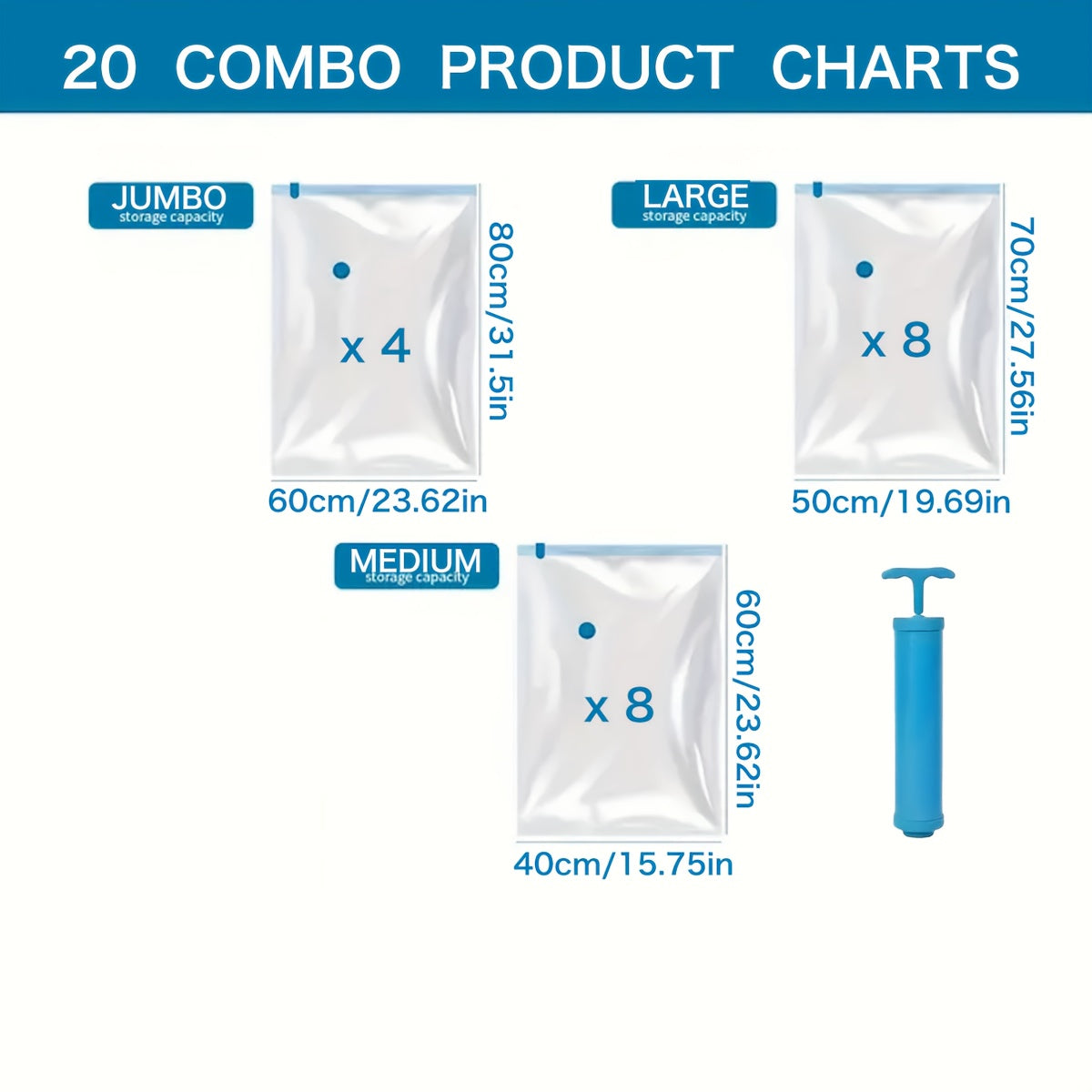 20 Vacuum Clothing Organizer Bags with Hand Pump - The ultimate compression space saver for clothing