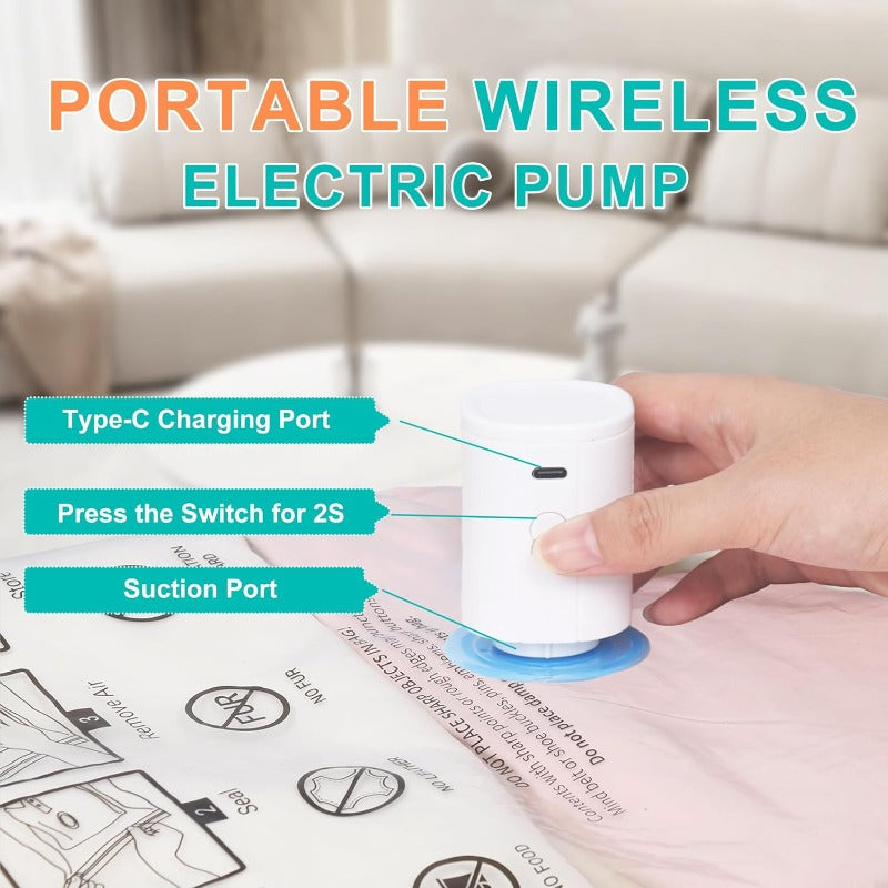 12 Pack Heavy-Duty Vacuum Storage Bags with 3000Pa Powerful Suction - Cordless Pump