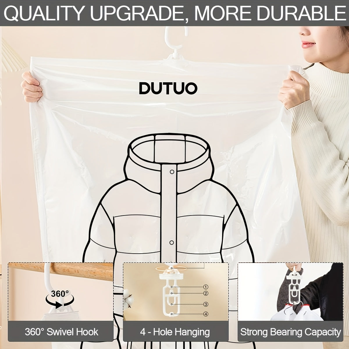 8 Pack Hanging Vacuum Storage Sealer Bags, Space Saving for Clothes