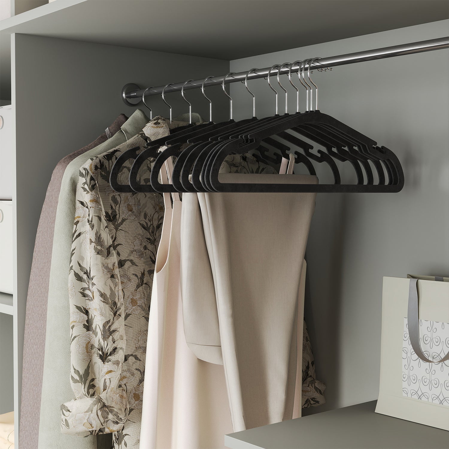 50 Pack Velvet Hangers | Non-Slip, Steel Clothes and Coat Hangers with Wide Shoulder Notches