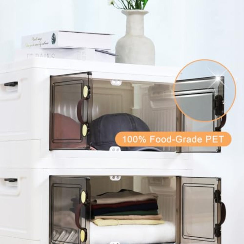 35QT Plastic Stackable Storage Bins with Lids Collapsible Organizer with Magnetic Doors