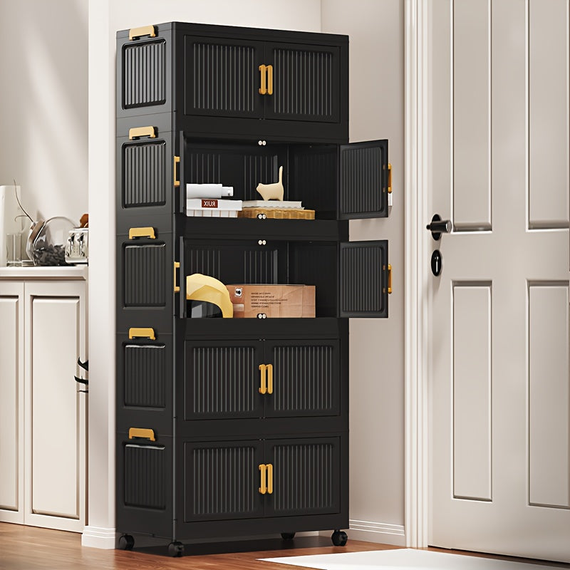 3\u002F4\u002F5 Tier Foldable Storage Cabinet | Stackable Plastic Storage Boxes with Lids and Magnetic Doors