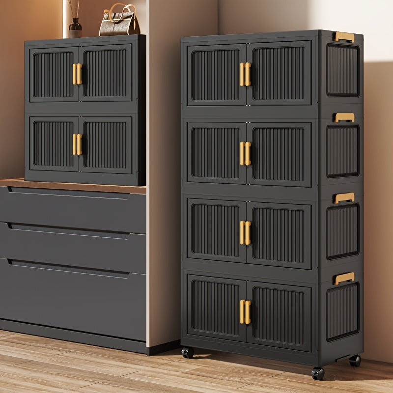 3\u002F4\u002F5 Tier Foldable Storage Cabinet | Stackable Plastic Storage Boxes with Lids and Magnetic Doors
