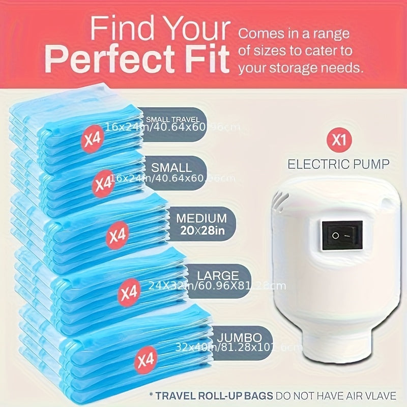 20 Vacuum Bags for The Whole Family with An Electric Pump for Easy Air Extraction Four Sets