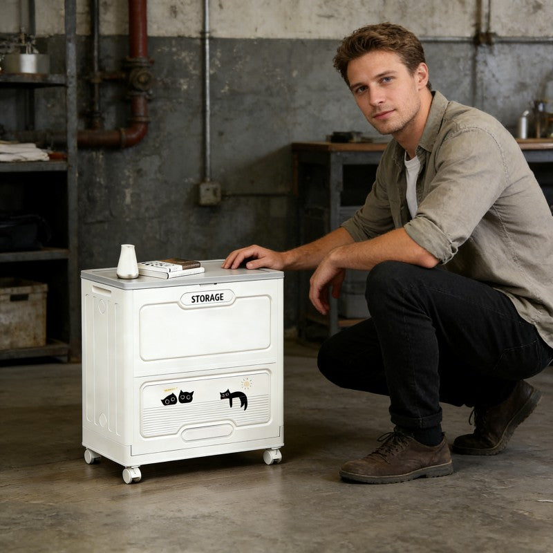 Foldable Storage Box with Flip Top | Modern Plastic Clothes Storage Organizer with Wheels