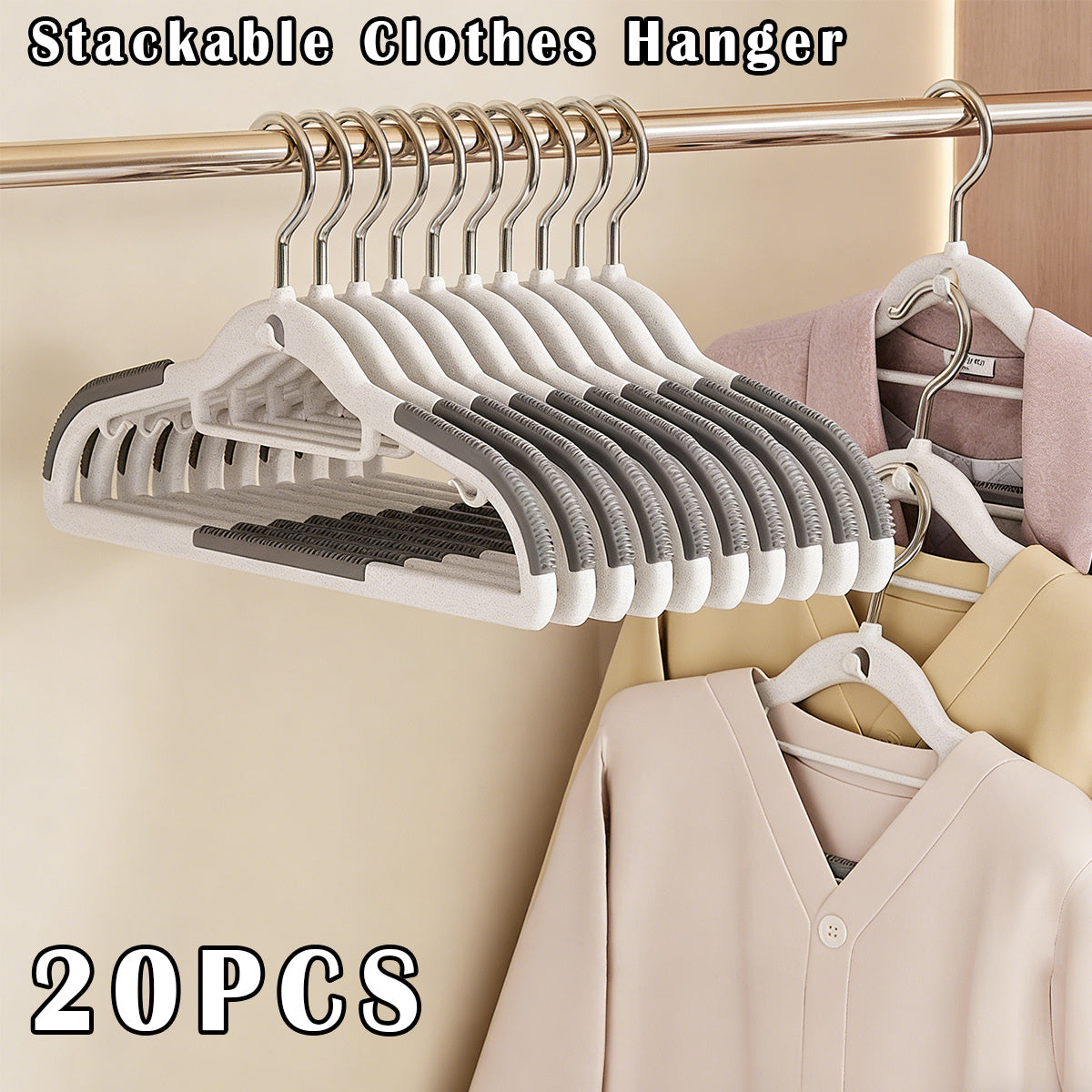 20pcs Non-Slip, No-Mark Stackable Hangers for Home Use - Space-Saving Design