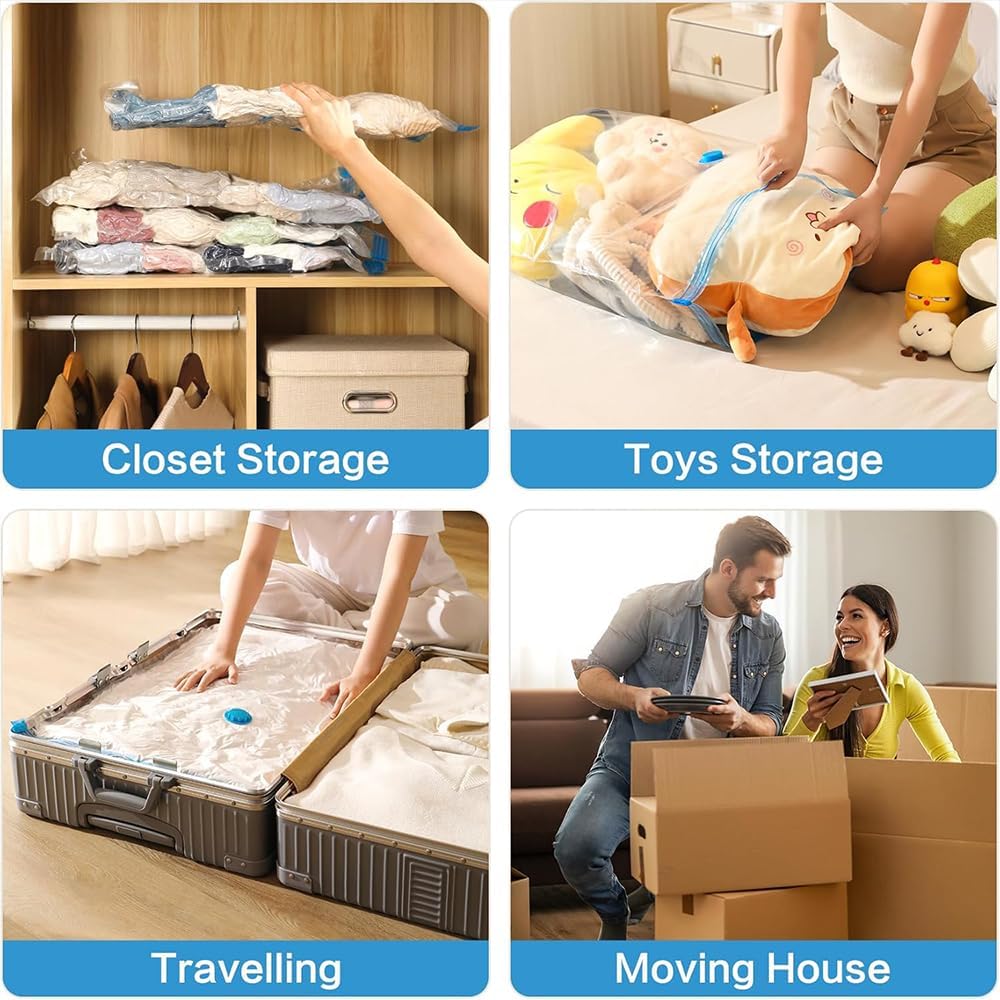 Manual Pump Vacuum Storage Bags - Heavy-Duty Plastic Vacuum Seal Bags with Pump