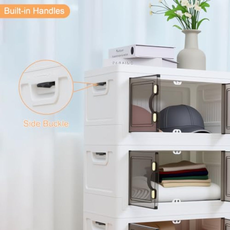 35QT Plastic Stackable Storage Bins with Lids Collapsible Organizer with Magnetic Doors