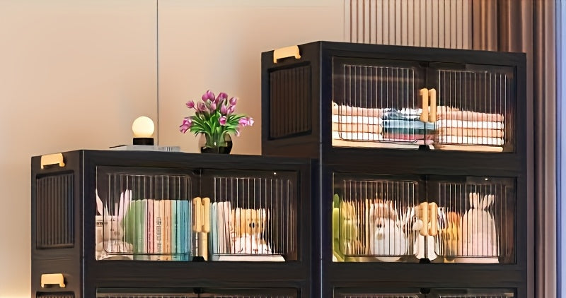 Large Black Storage Box with 6 Tiers (50.6 Inches), Foldable Options in 3, 4, 5, Or 6 Tiers