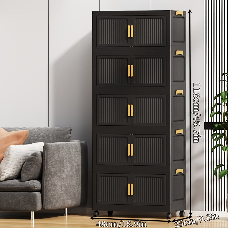 3\u002F4\u002F5 Tier Foldable Storage Cabinet | Stackable Plastic Storage Boxes with Lids and Magnetic Doors