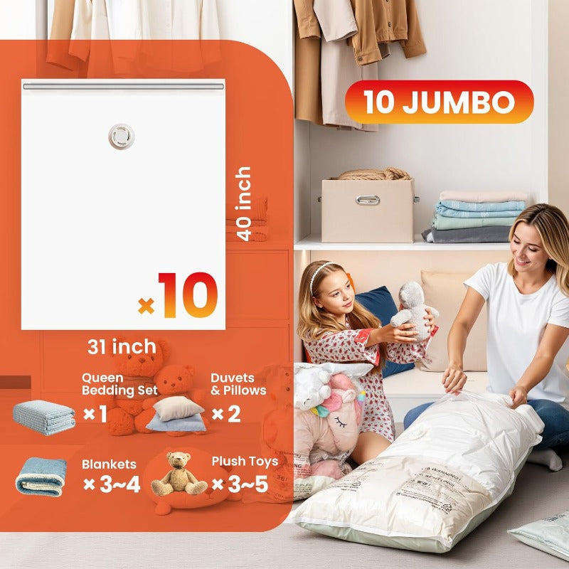 Set of 10 Jumbo Vacuum Storage Bags Measuring 40X31 Inches