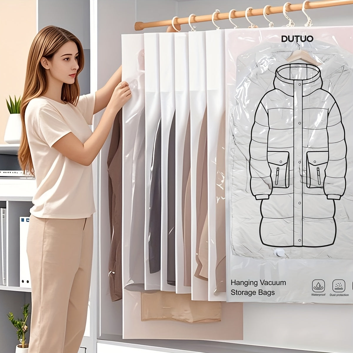 8 Pack Hanging Vacuum Storage Sealer Bags, Space Saving for Clothes