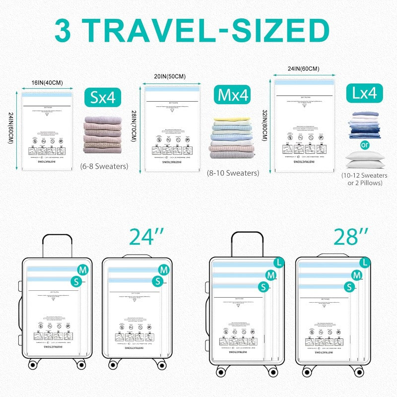 12 Pack Heavy-Duty Vacuum Storage Bags with 3000Pa Powerful Suction - Cordless Pump