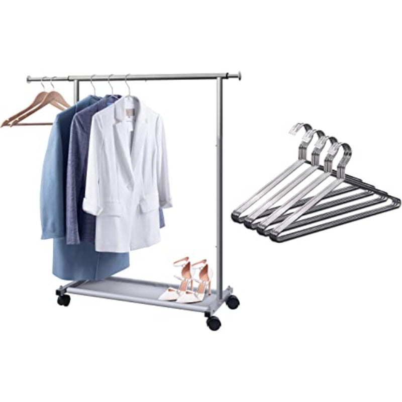 Short Clothing Rack + 20 Pack Metal Hangers, Clothes Hanging Rack, Clothing Storage And Organization