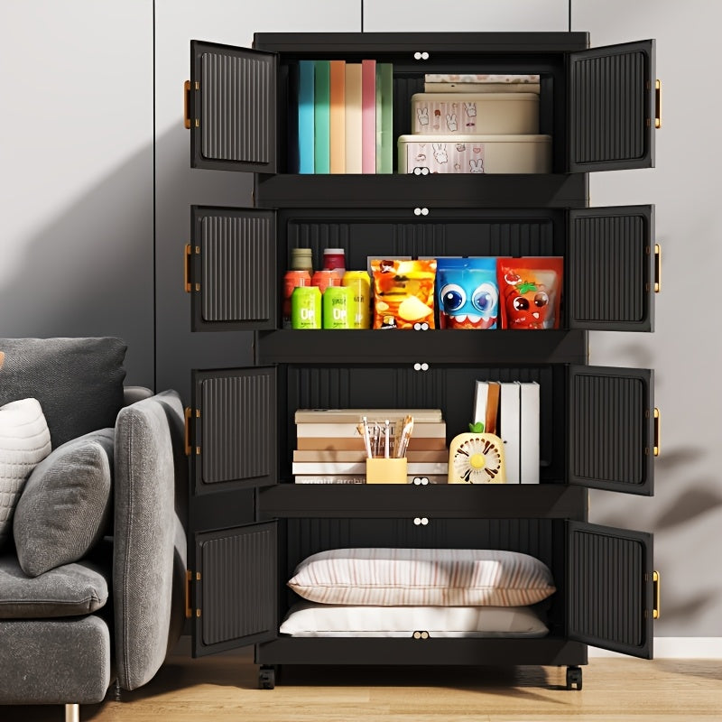 3\u002F4\u002F5 Tier Foldable Storage Cabinet | Stackable Plastic Storage Boxes with Lids and Magnetic Doors