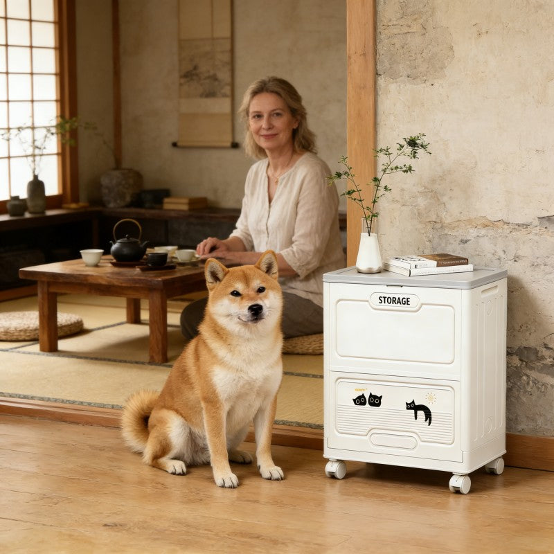 Foldable Storage Box with Flip Top | Modern Plastic Clothes Storage Organizer with Wheels