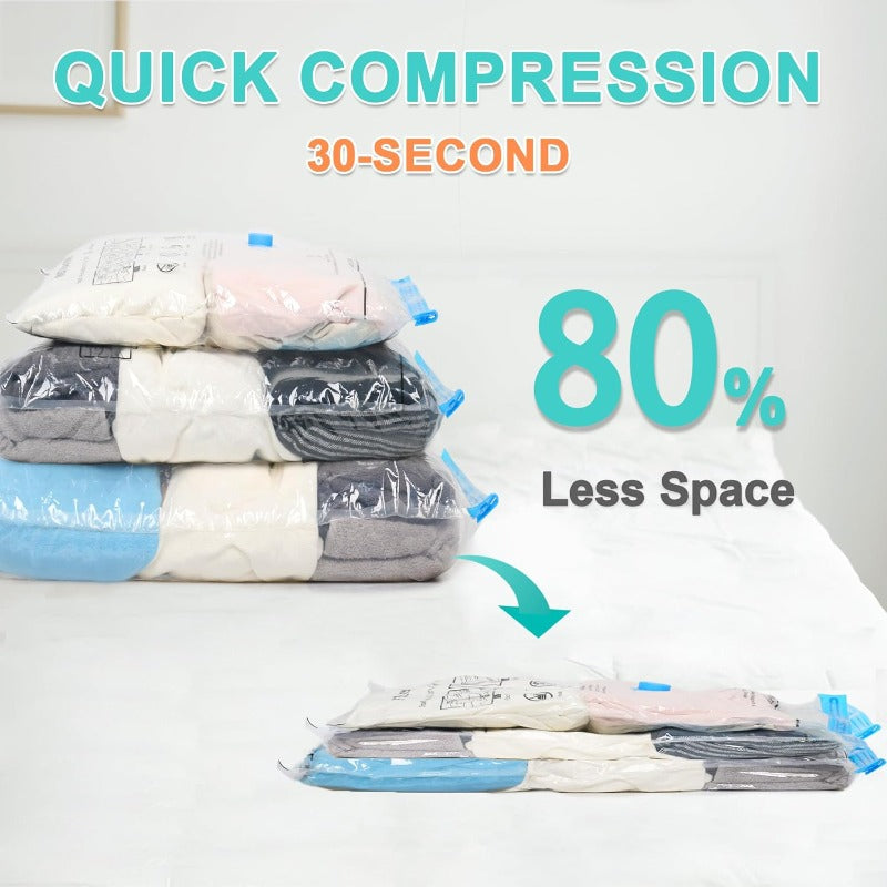 12 Pack Heavy-Duty Vacuum Storage Bags with 3000Pa Powerful Suction - Cordless Pump