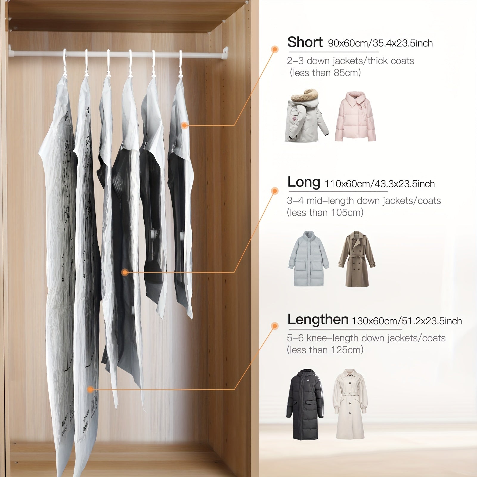 8 Pack Hanging Vacuum Storage Sealer Bags, Space Saving for Clothes