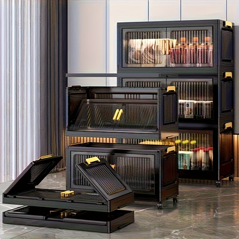 Large Black Storage Box with 6 Tiers (50.6 Inches), Foldable Options in 3, 4, 5, Or 6 Tiers