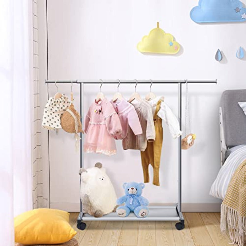 Short Clothing Rack + 20 Pack Metal Hangers, Clothes Hanging Rack, Clothing Storage And Organization