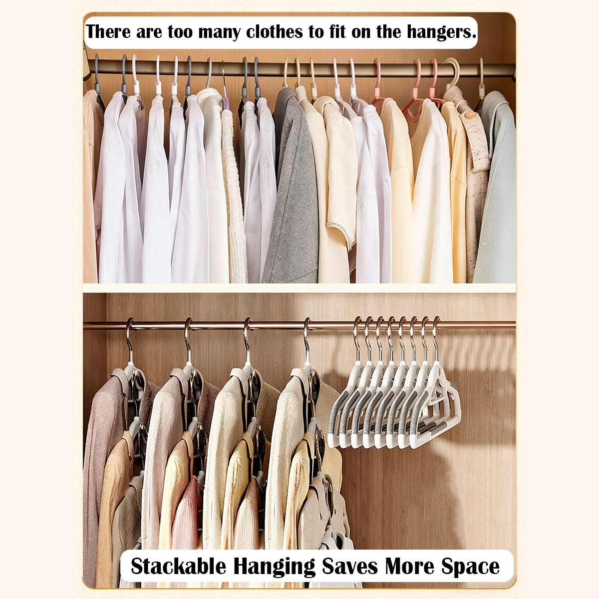 20pcs Non-Slip, No-Mark Stackable Hangers for Home Use - Space-Saving Design