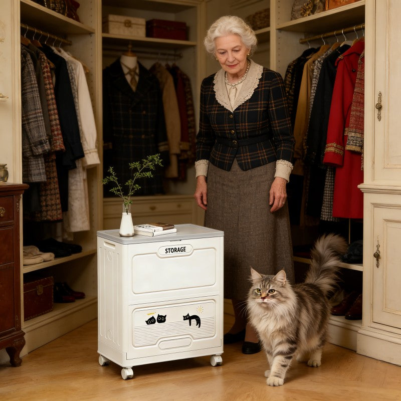 Foldable Storage Box with Flip Top | Modern Plastic Clothes Storage Organizer with Wheels