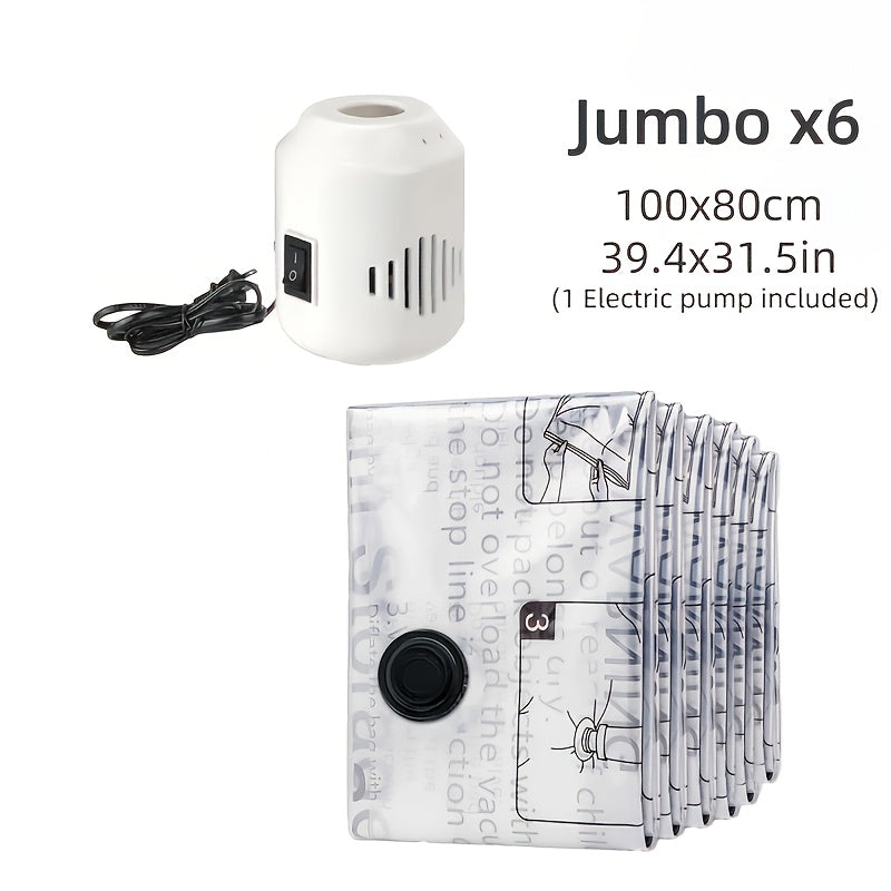 Set of 7pcs Vacuum Storage Bags with Electric Pump, Space Saving Bags