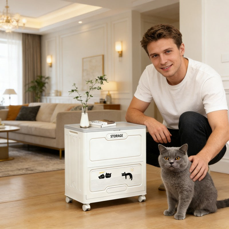 Foldable Storage Box with Flip Top | Modern Plastic Clothes Storage Organizer with Wheels