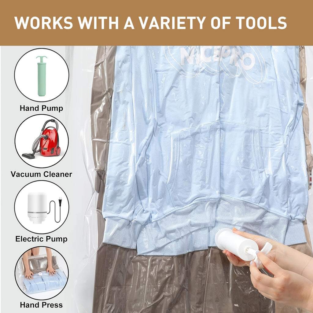 8 Pack Hanging Vacuum Storage Sealer Bags, Space Saving for Clothes