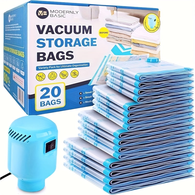 20 Vacuum Bags for The Whole Family with An Electric Pump for Easy Air Extraction Four Sets