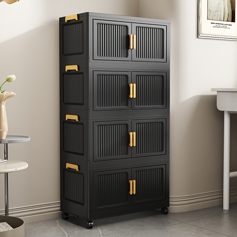 3\u002F4\u002F5 Tier Foldable Storage Cabinet | Stackable Plastic Storage Boxes with Lids and Magnetic Doors