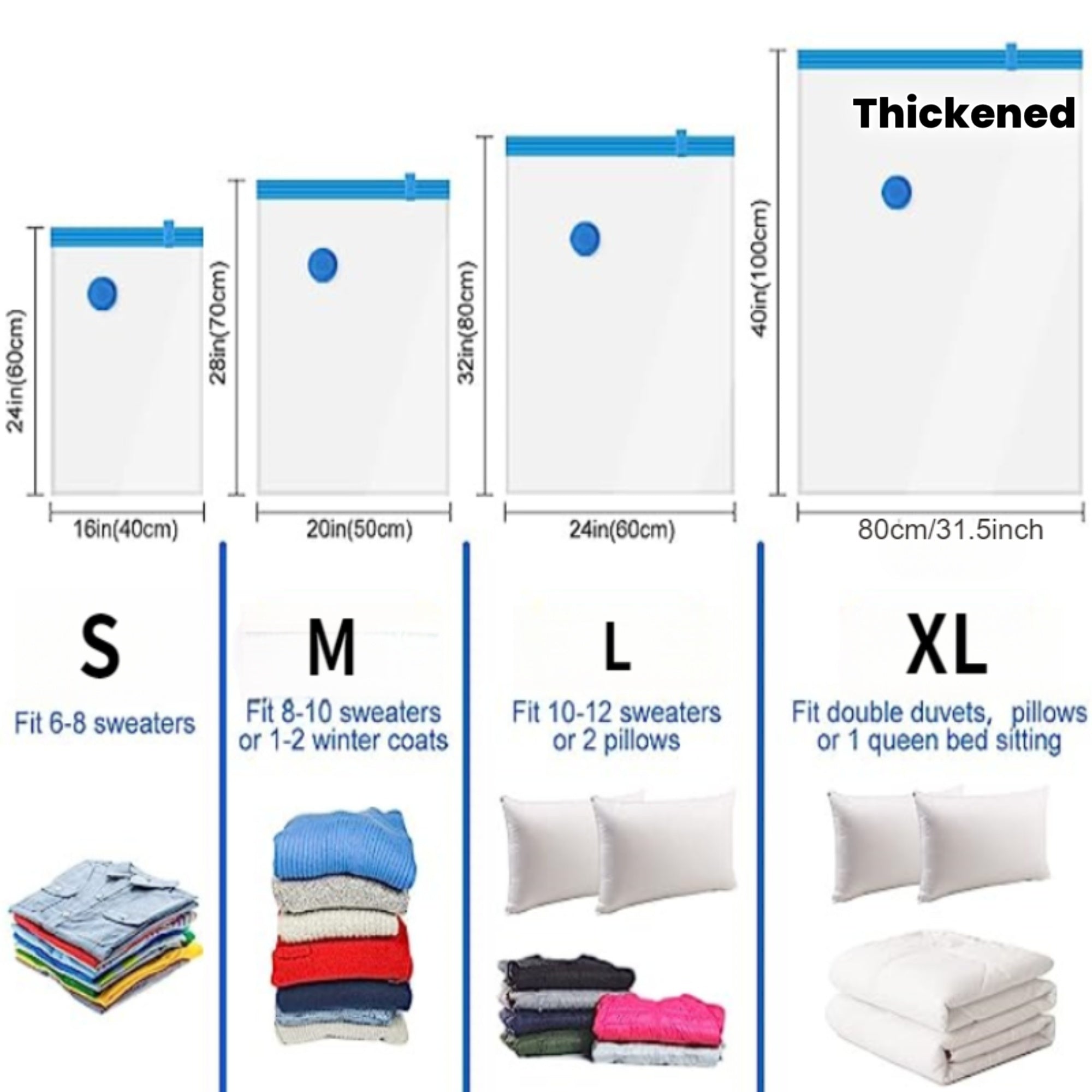 30 Pack Vacuum Compression Bags (10 Large, 10 Medium, 10 Small) Clothing Storage Bags