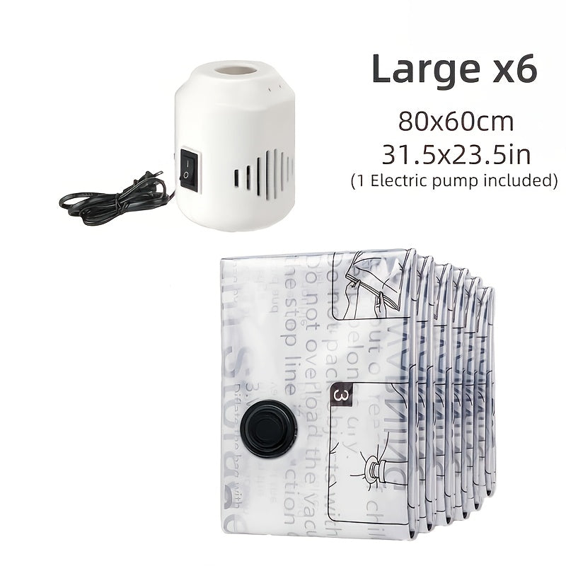 Set of 7pcs Vacuum Storage Bags with Electric Pump, Space Saving Bags