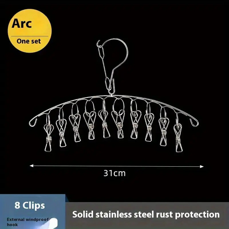 Heavy-Duty Drying Rack with 10 Clips - a Space-Saving Indoor\u002FOutdoor Drying Solution, Wardrobe Storage Solution, Hangers, Drying Racks, Clip Hangers, Pant Clips, Flexible Metal Hangers, Suitable for Balconies, Bathrooms