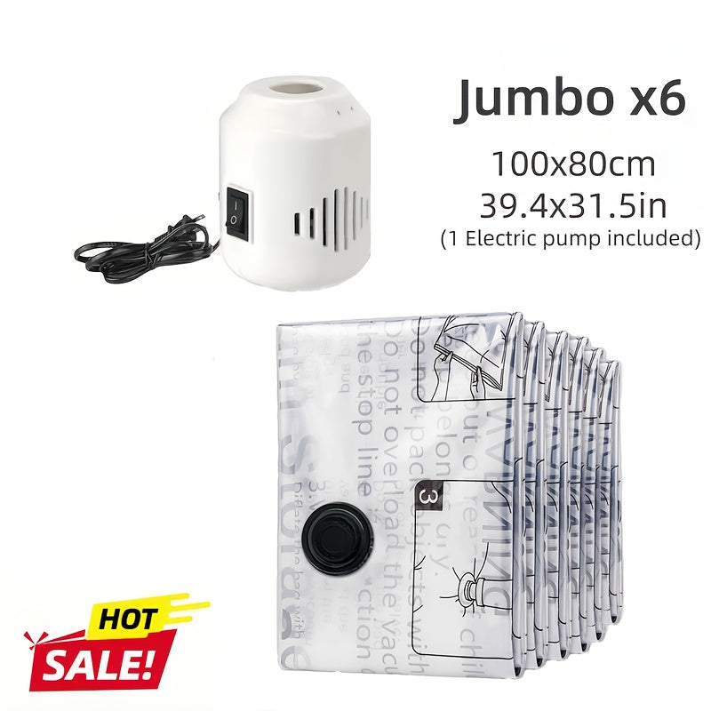 Set of 7pcs Vacuum Storage Bags with Electric Pump, Space Saving Bags